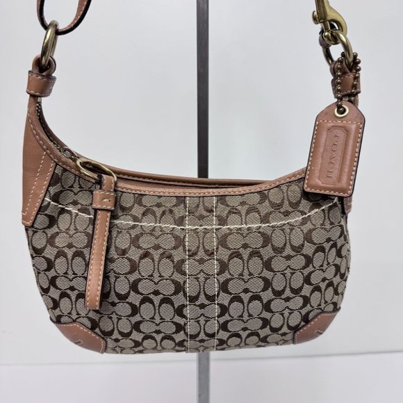 Coach Jacquard Logo Zip Top Baguette Convertible Shoulder Bag Brown - Picture 2 of 9